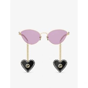 GUCCI CHAIN 0977 Gold Pink Crystal Heart Detachable Charm Sunglasses GG0977S 004